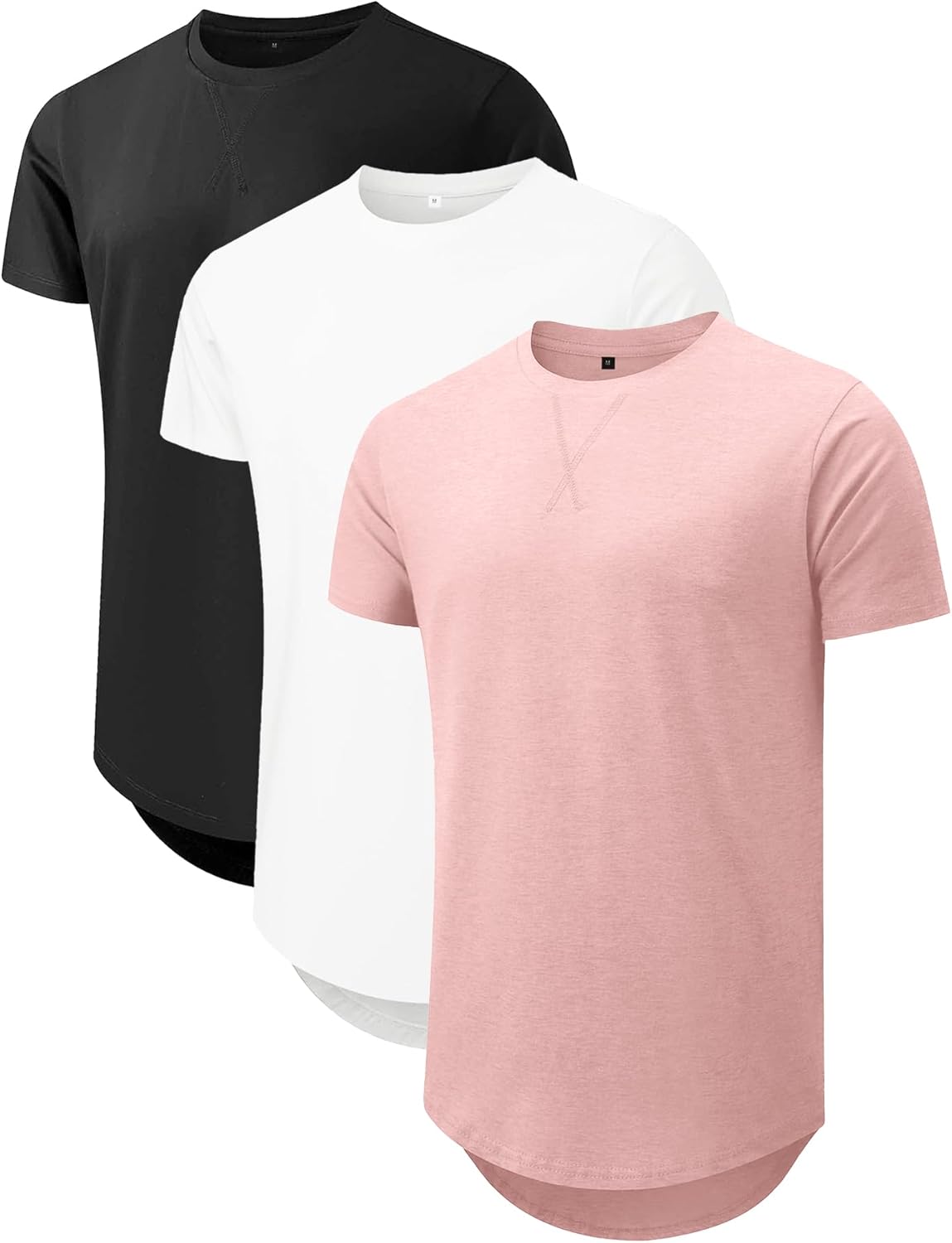 Comdecevis Mens Longline Crewneck T-Shirts for Hipster Style
