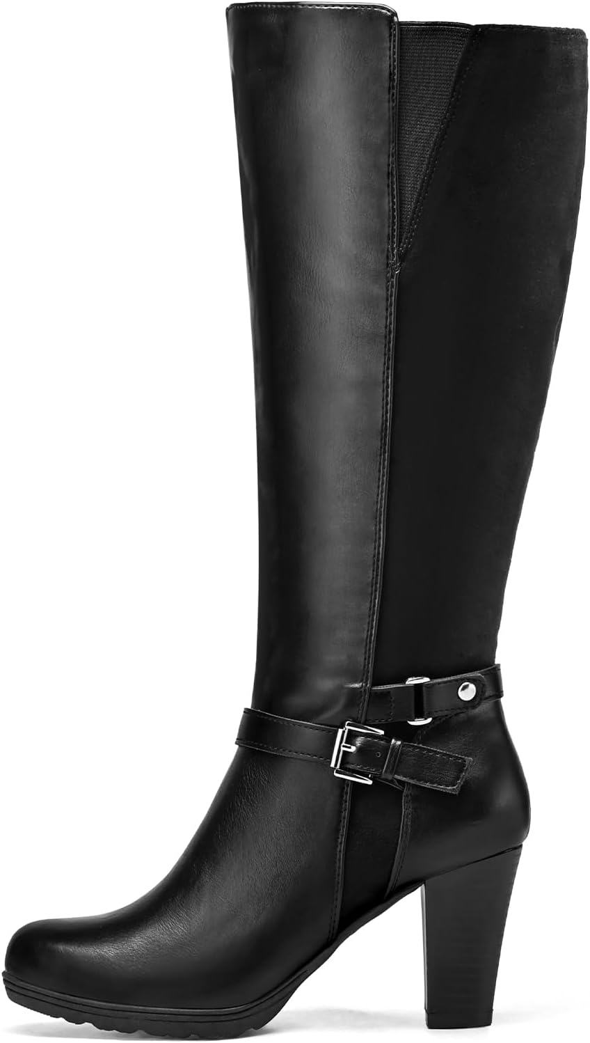 mysoft Women's Knee High Boots with Chunky Heel and Zipper