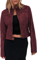 Onedreamer Women's Faux Leather Cropped Jacket - Vintage Moto Style is