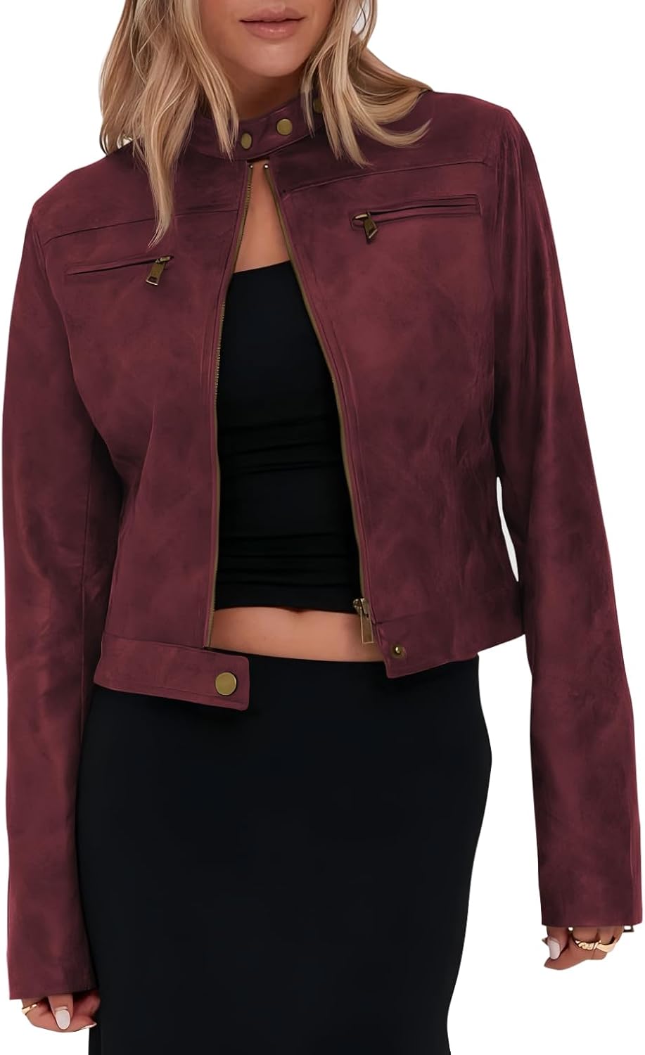Onedreamer Women's Faux Leather Cropped Jacket for Fall Style