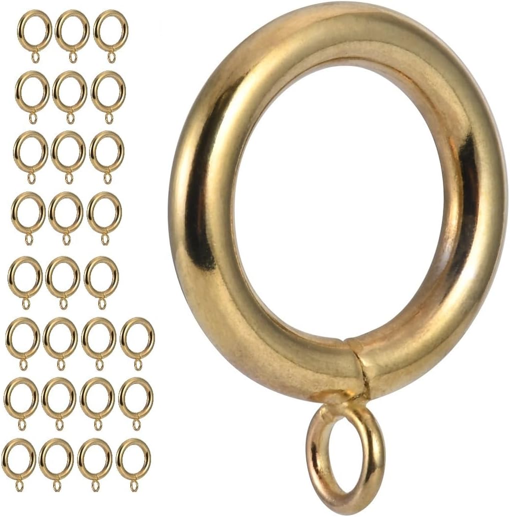 Gold Metal Curtain Rings - Set of 28 - 1.0 Inner Diameter - Securely Fit 0.8 Rods