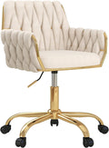 Velvet Home Office Chair, Height-Adjustable Vanity Chair with Gold