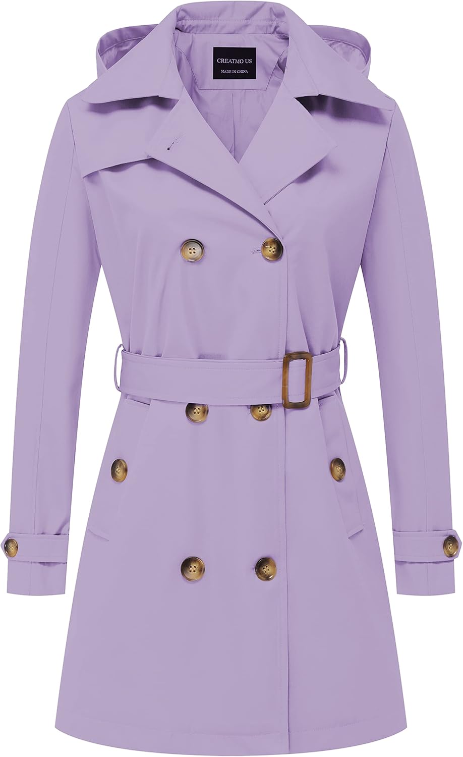 CREATMO US Women's Trench Coat Double-Breasted Classic Style