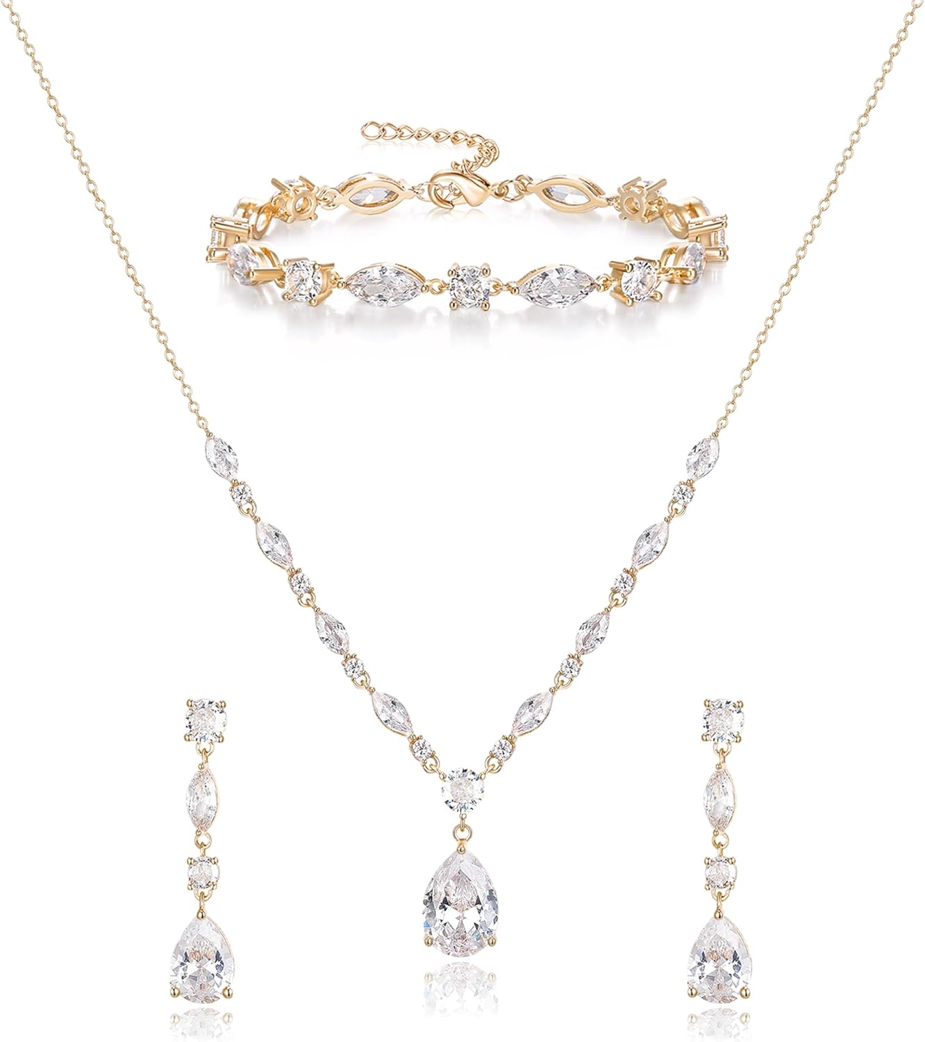 Elegant Teardrop Cubic Zirconia Bridal Jewelry Set for Women