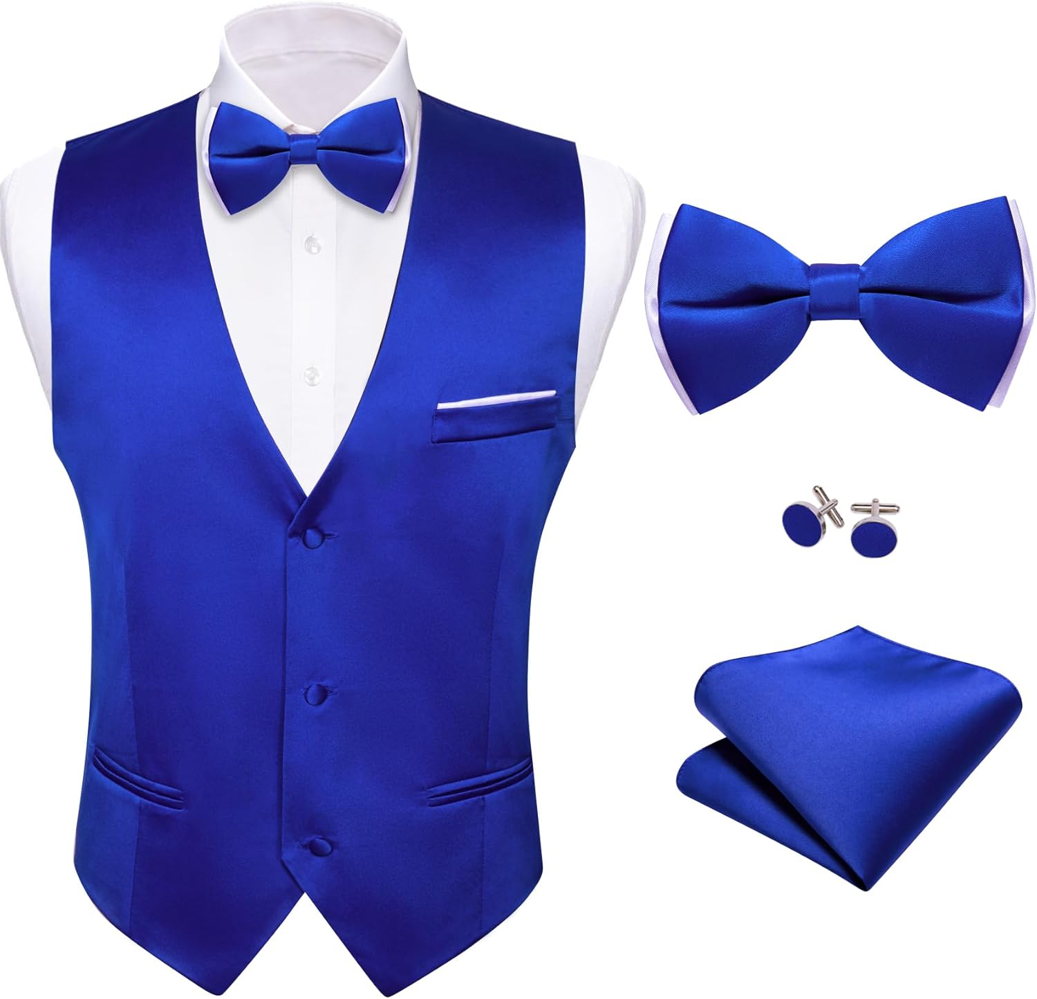 Barry.Wang Mens Suit Vest Bow Tie Set for Formal Occasions