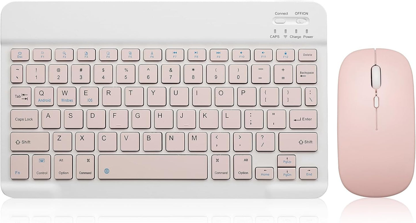 Rechargeable Bluetooth Keyboard & Mouse Set for iOS & Android - 10in Pink