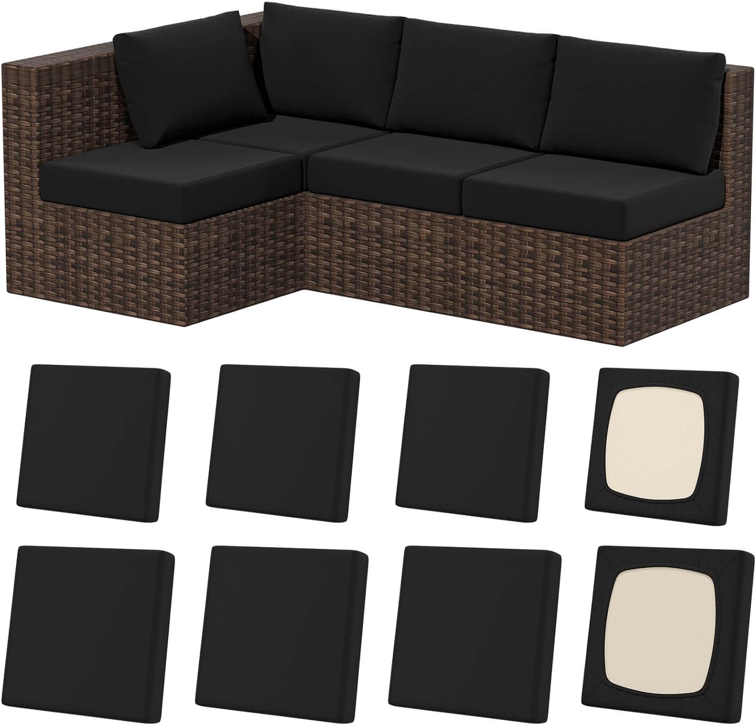 8Pcs Stretch Patio Cushion Covers for Outdoor Furniture Use