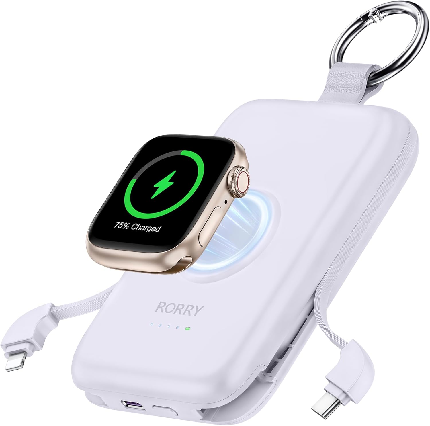 RORRY 10000mAh PD Fast Charger - Built-in Cables, Travel Size, Purple