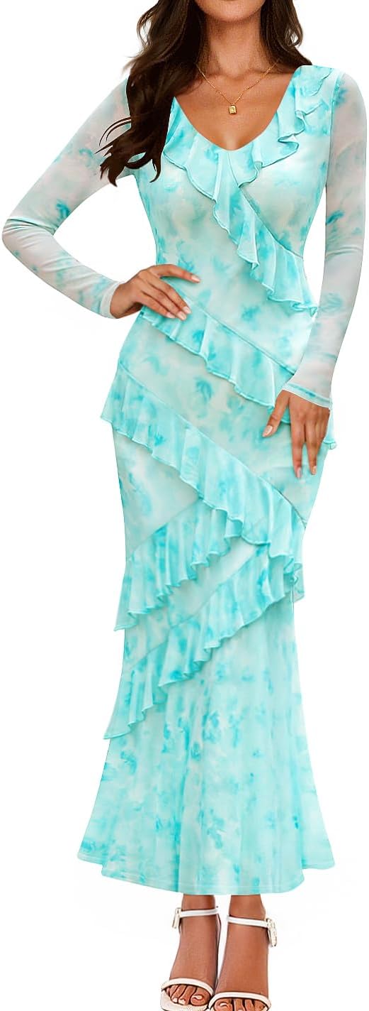 ZESICA Women's Floral Long Sleeve Maxi Dress for Fall Events
