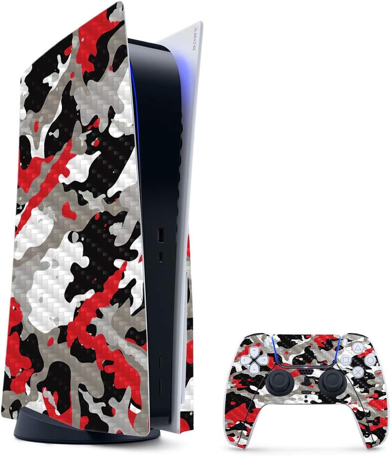 MightySkins Carbon Fiber Gaming Skin for PS5 - Red Camo Style