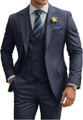 Mens Suit 3 Piece Slim Fit Double Breasted Navy Blue Suit - Tailored