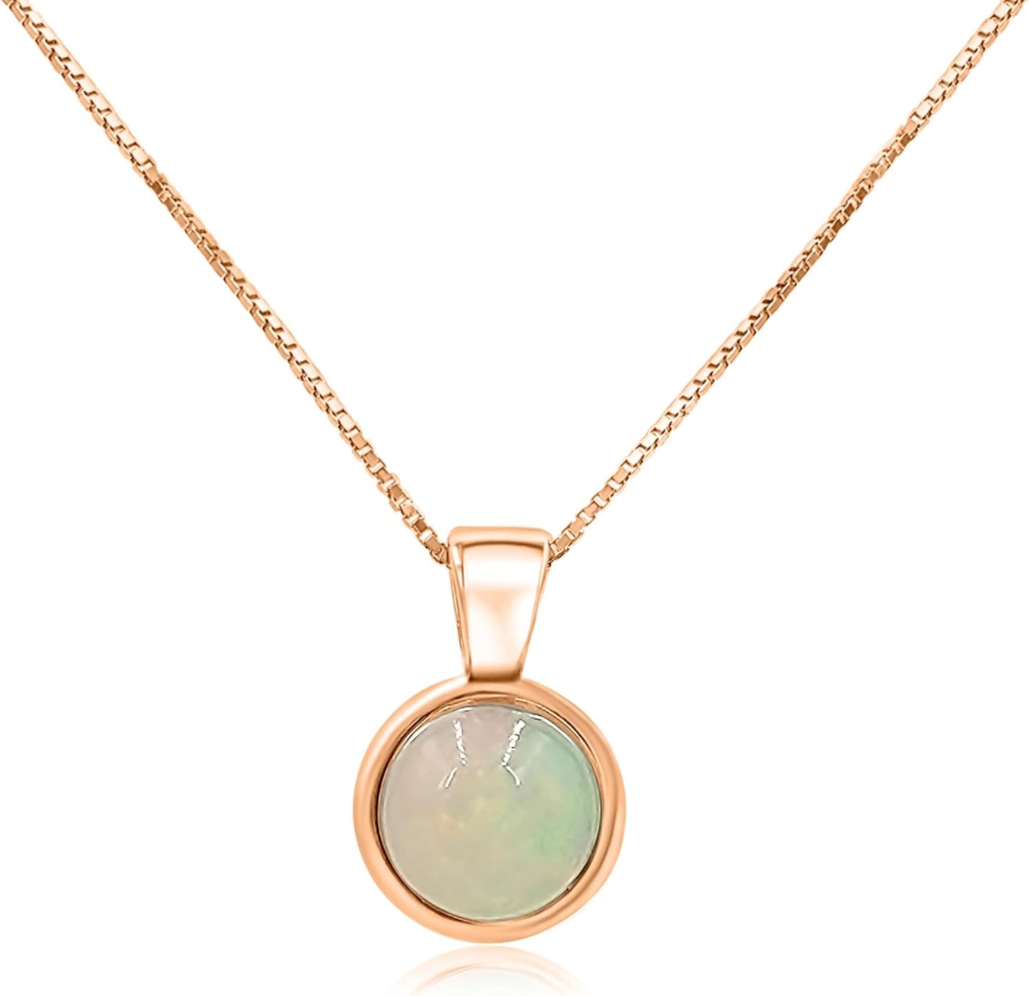 Real Gemstone 8mm Bezel Pendant Chain Necklace for Her Gift