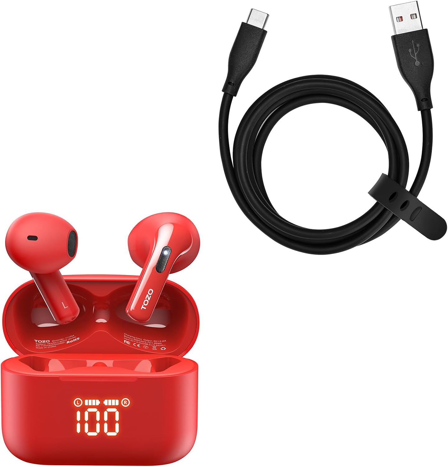 TOZO T21 Wireless Earbuds: Fast Charging USB-C Cable