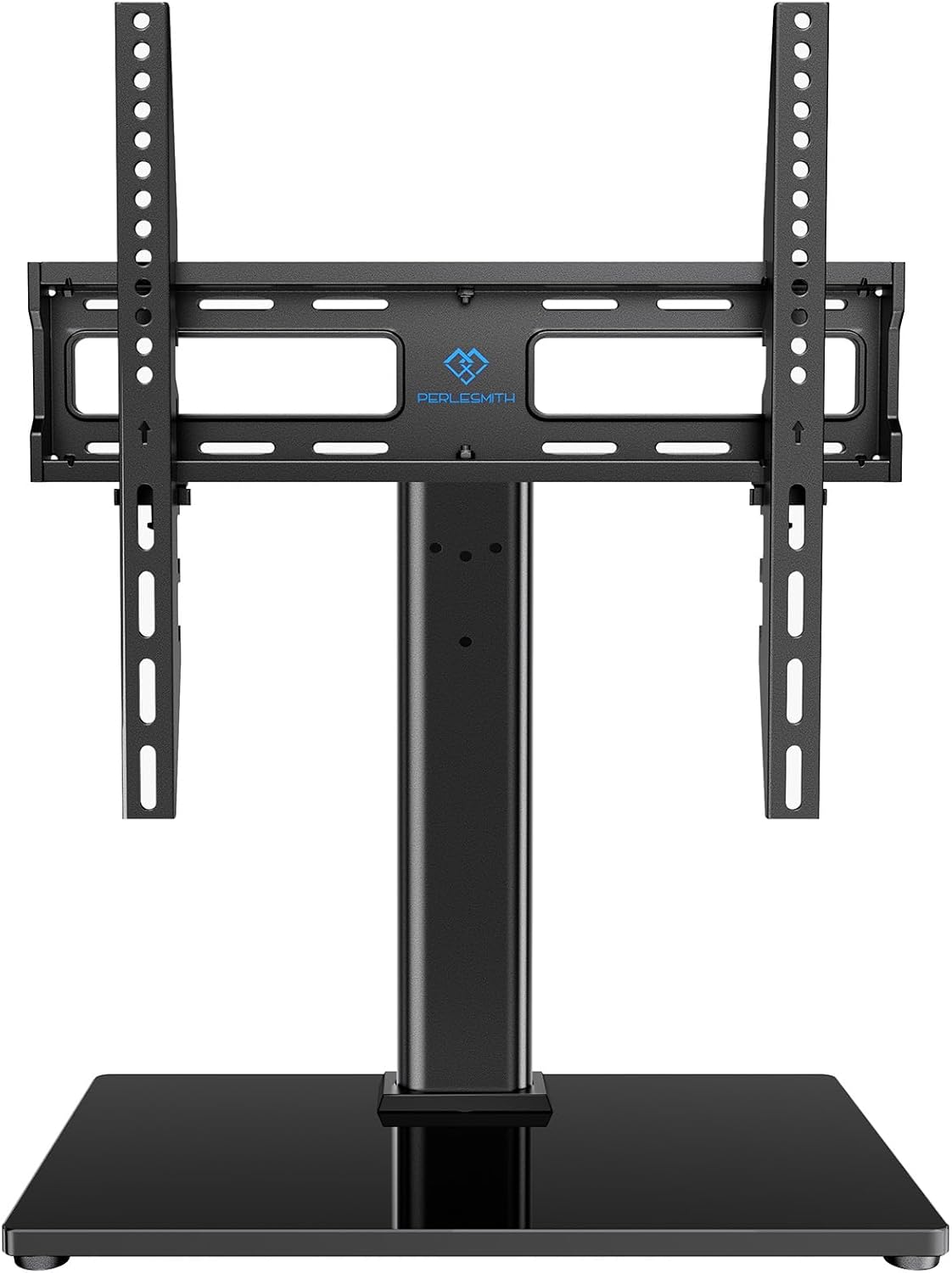 PERLESMITH Swivel TV Stand - Height Adjustable, Tempered Glass Base