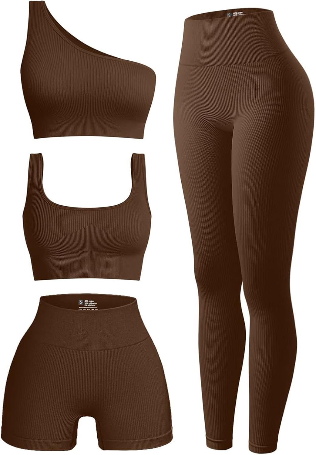 4 Piece Workout Sets for Women - Ribbed Leggings and Tops