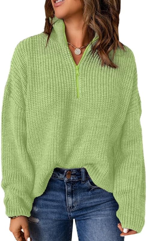 Dokotoo Womens 1/4 Zip Pullover V Neck Sweater for Casual Style