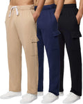 Mens Tech Fleece Open Bottom Cargo Sweatpants 3 Pack - Warm, Pocketed