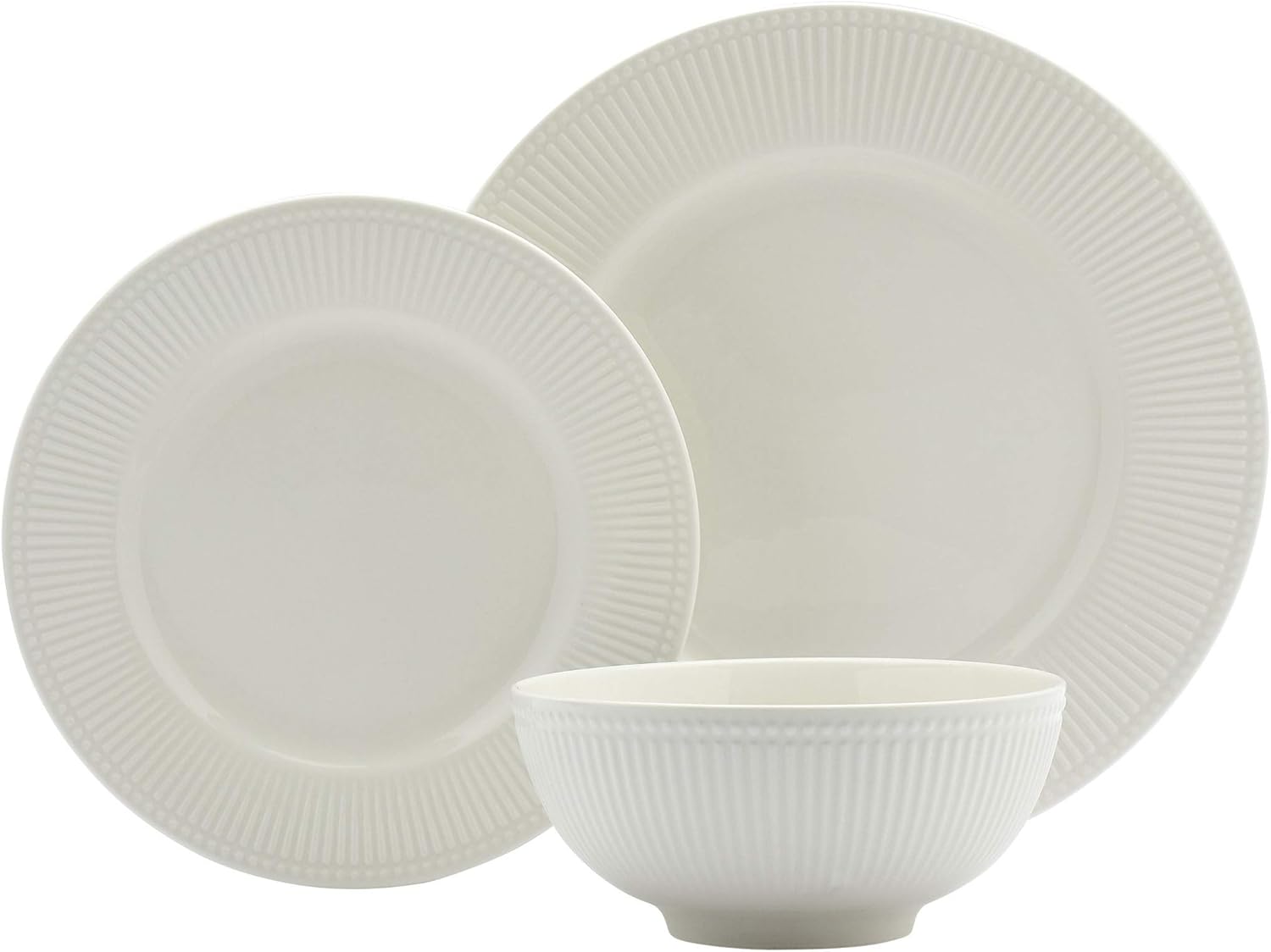 Tabletops Gallery Embossed Bone White Dinnerware Set for 4