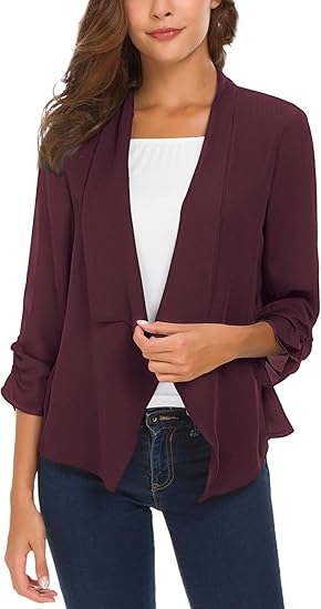Women's Ruched Sleeve Lightweight Chiffon Blazer for Style
