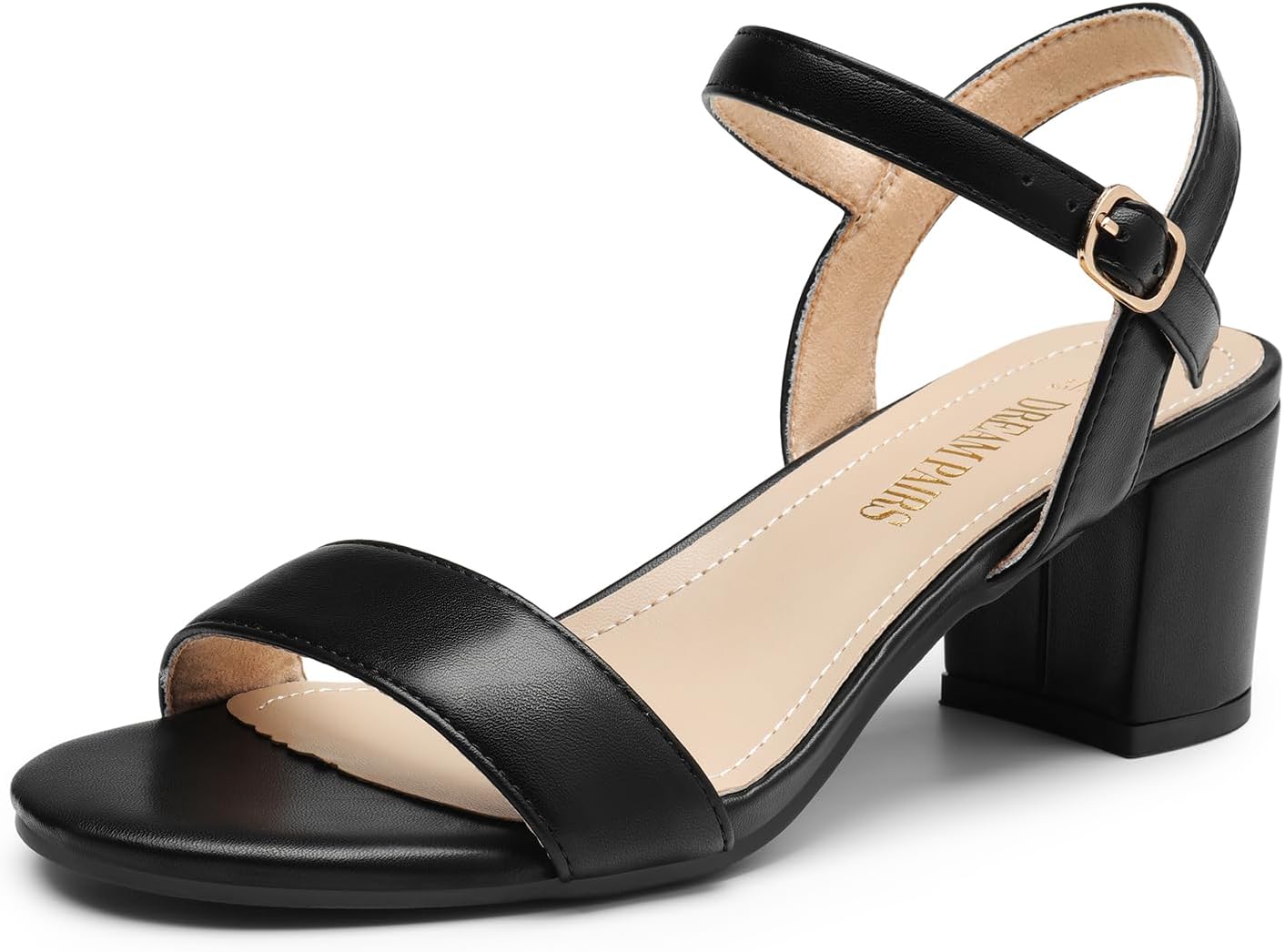 DREAM PAIRS Women's Low Heels Block Open Toe Ankle Strap Sandals