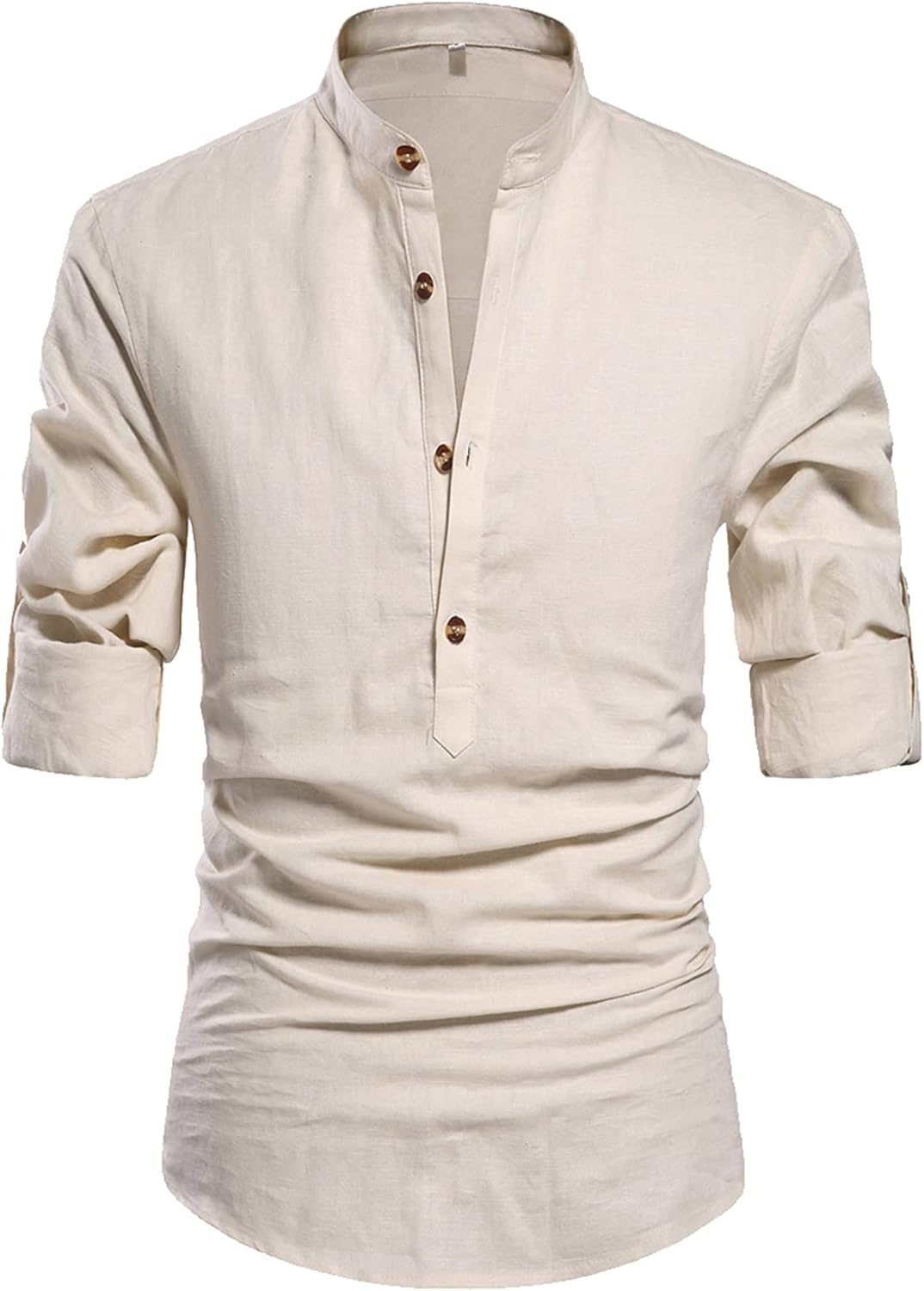 NITAGUT Men Henley Neck Long Sleeve Linen Shirts for Casual Wear