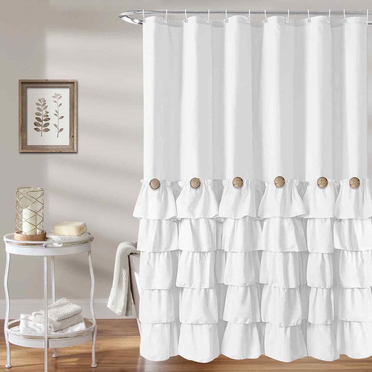 Farmhouse Style White Ruffle Shower Curtain Set - 72x72, Seasonwood