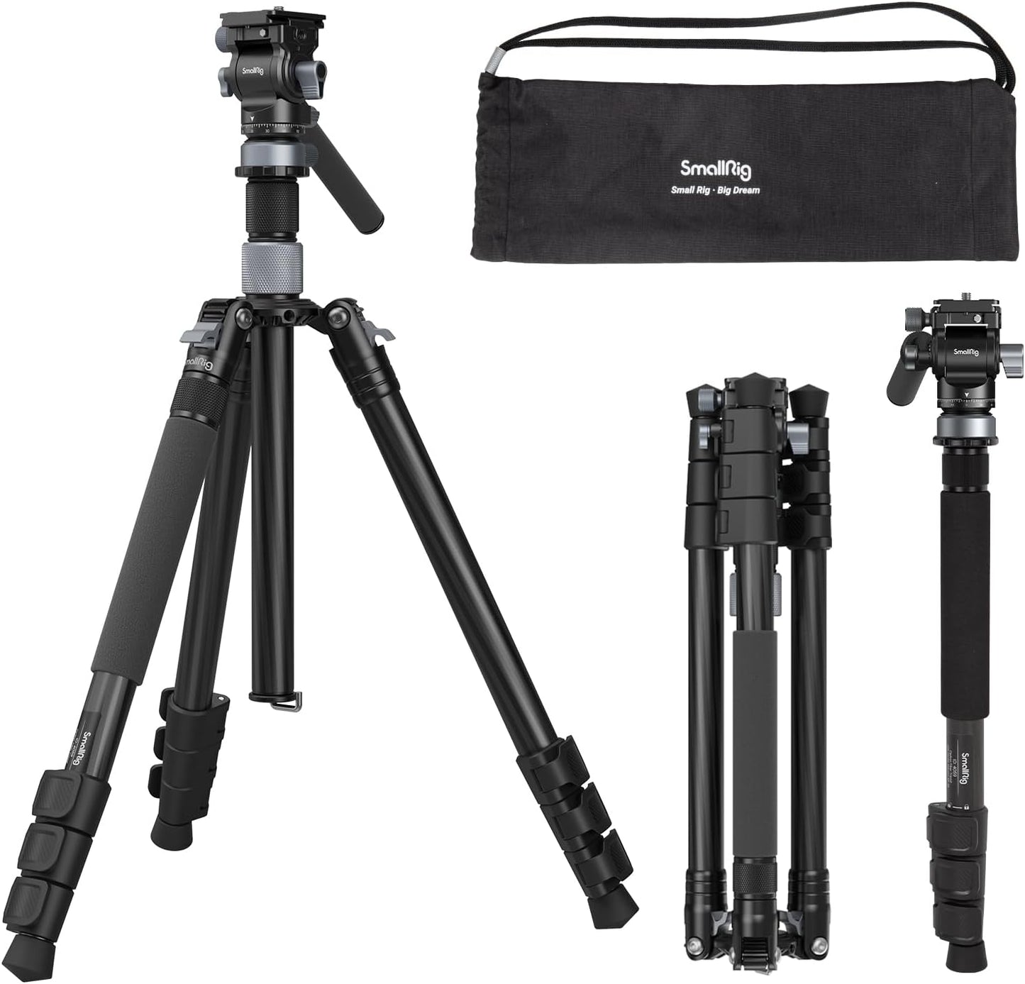 SmallRig 63in Video Travel Tripod: Ultralight Carbon Fiber Design