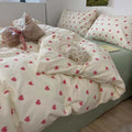 Heart Duvet Cover Queen Size Kawaii Pink on Cream White Bedding Set