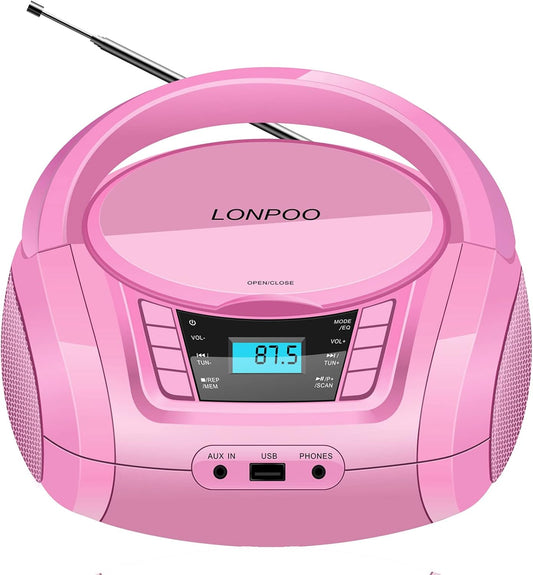 LONPOO Portable Boombox with CD Player and Bluetooth Features