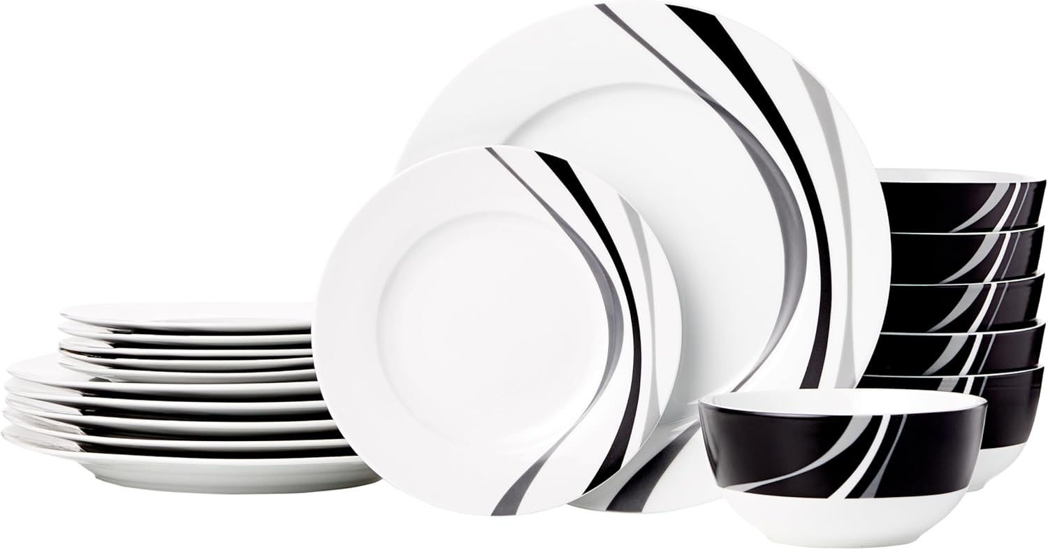 18-Piece Dinnerware Set with Swirl Pattern for 6 People