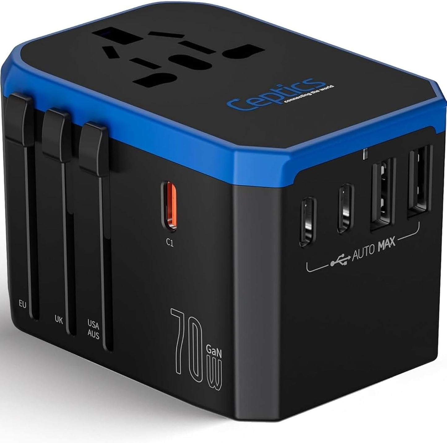 Ceptics 70W World Travel Plug Adapter with GaN Tech Power