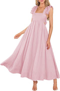 Women's Flutter Sleeve Square Neck Tie Back Maxi Dress - Flowy Fit