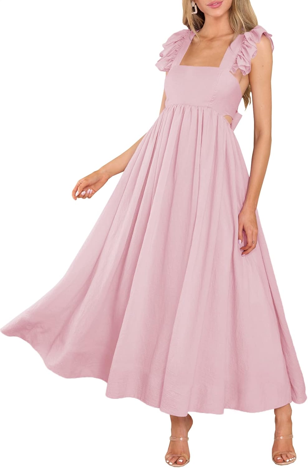 MITILLY Women's Summer Flutter Sleeve Maxi Dress with Pockets