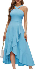 Halter Cocktail Maxi Dress Ruffled Hi-Lo - Elegant 2025 Evening stand