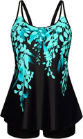 Tankini Swimsuit Two Piece Flowy Tank Top with Boy Shorts - Modest Fit