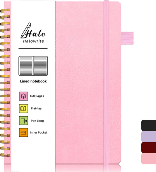 Halowrite Pink Hardcover Spiral Notebook for Women