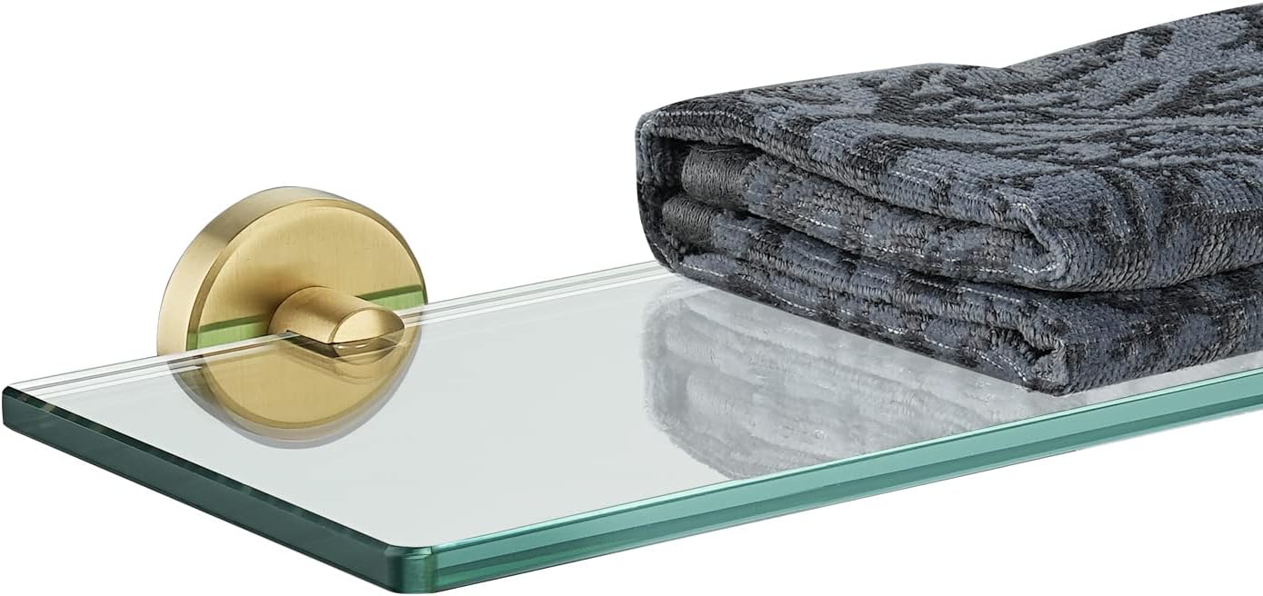 JQK Bathroom Glass Shelf Gold for Elegant Shower Storage
