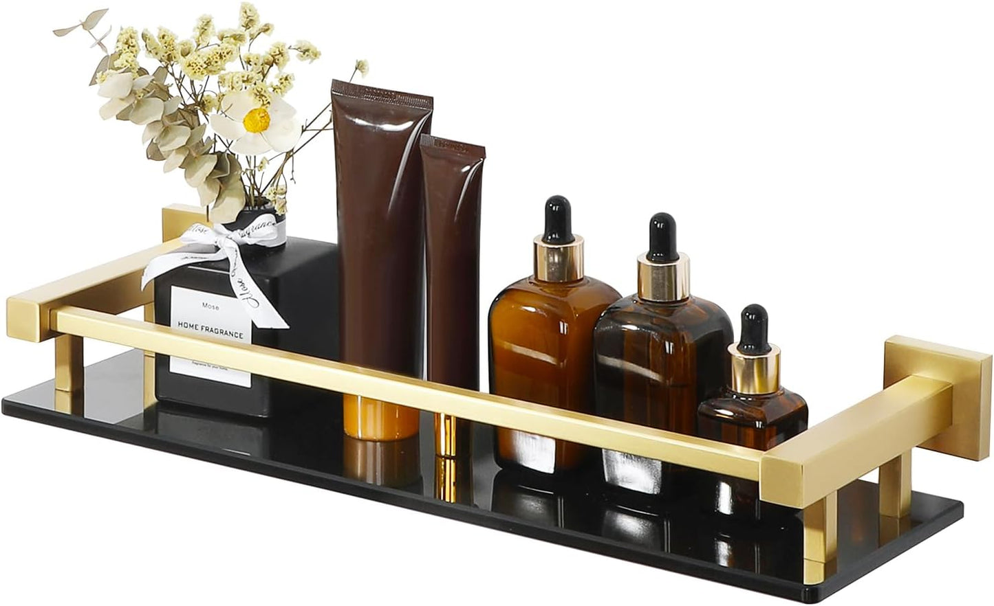 Alise Bathroom Glass Shelf with Stainless Steel Railing for Style