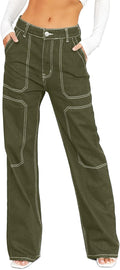 Wide Leg Cargo Jeans for Women - Loose Mid Rise Casual Denim