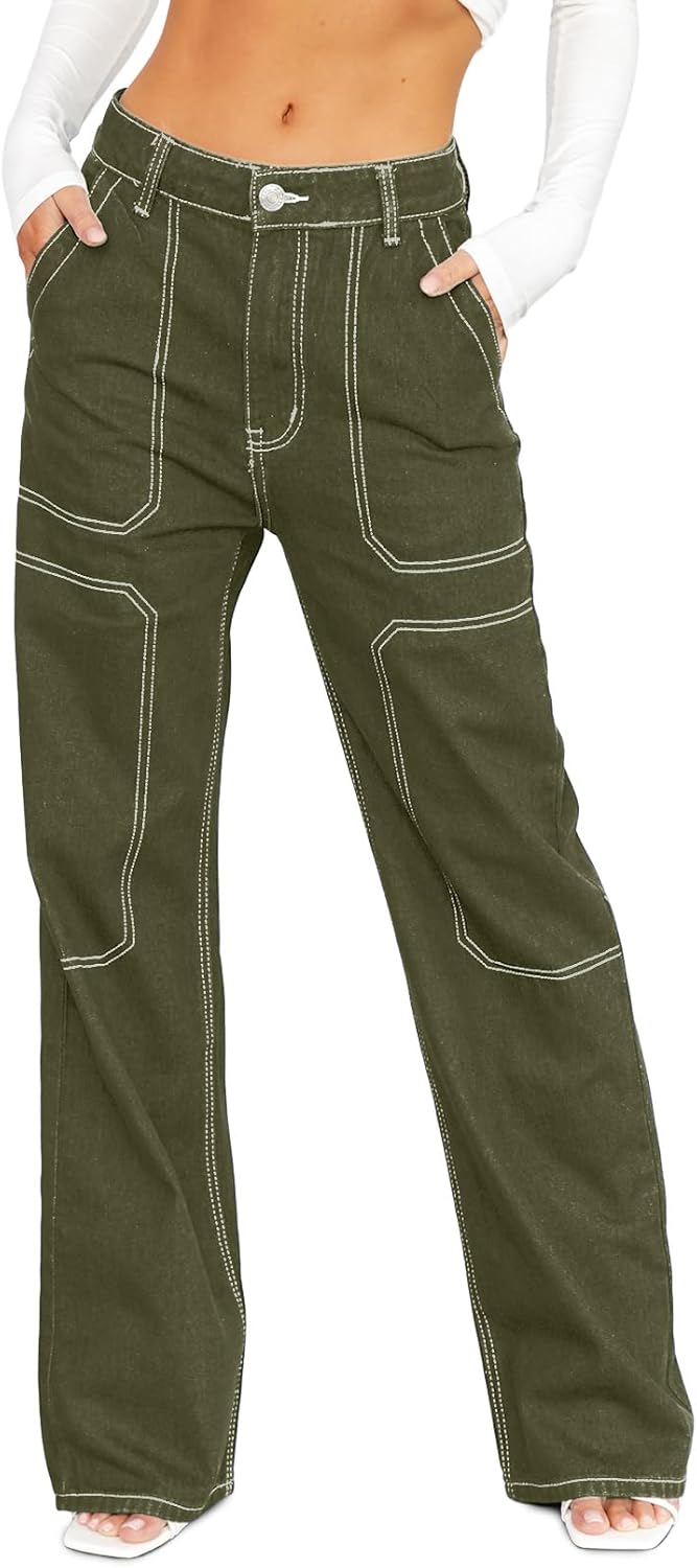 Sidefeel Women's Cargo Jeans: Trendy Loose Wide Leg Denim Pants