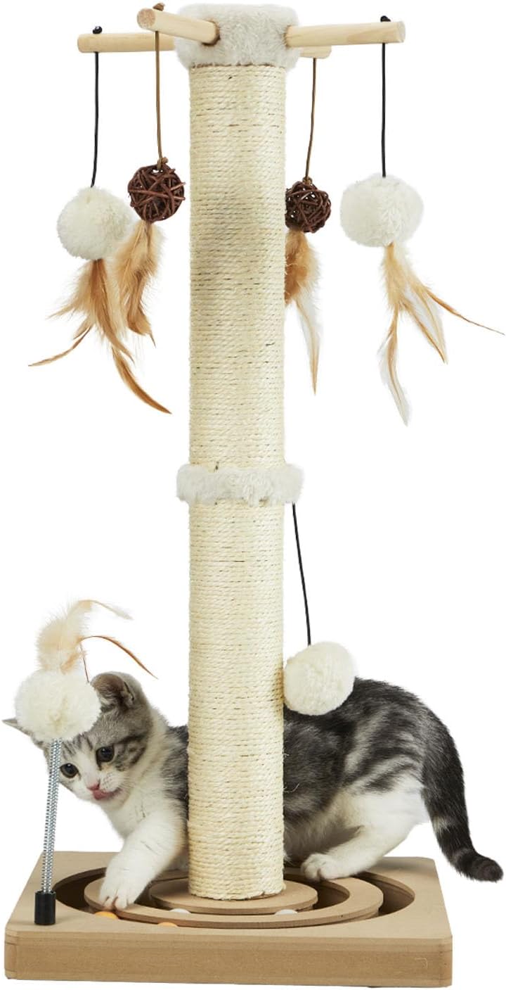 PEEKAB Cat Scratching Post with Interactive Toys for Indoor Cats
