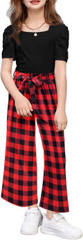 Arshiner Girls Square Neck Puff Sleeve Top and Pants Set - Cute