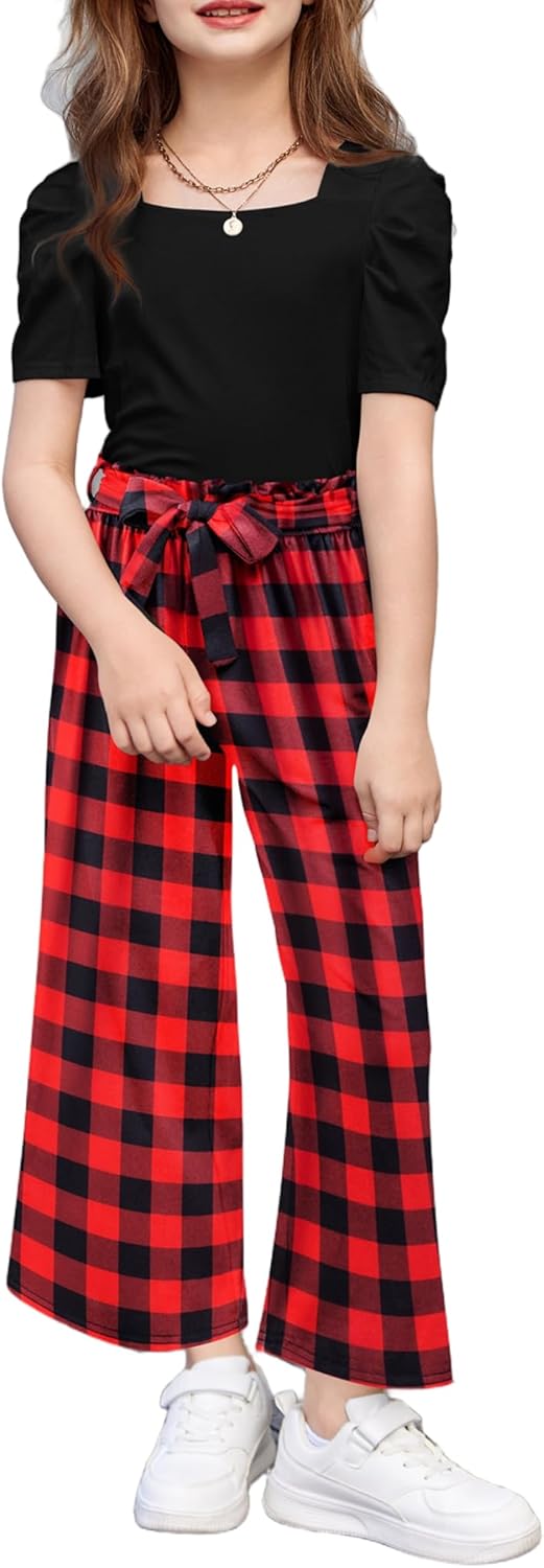 Arshiner Girls 2 Pieces Outfits Set with Puff Sleeve Tops