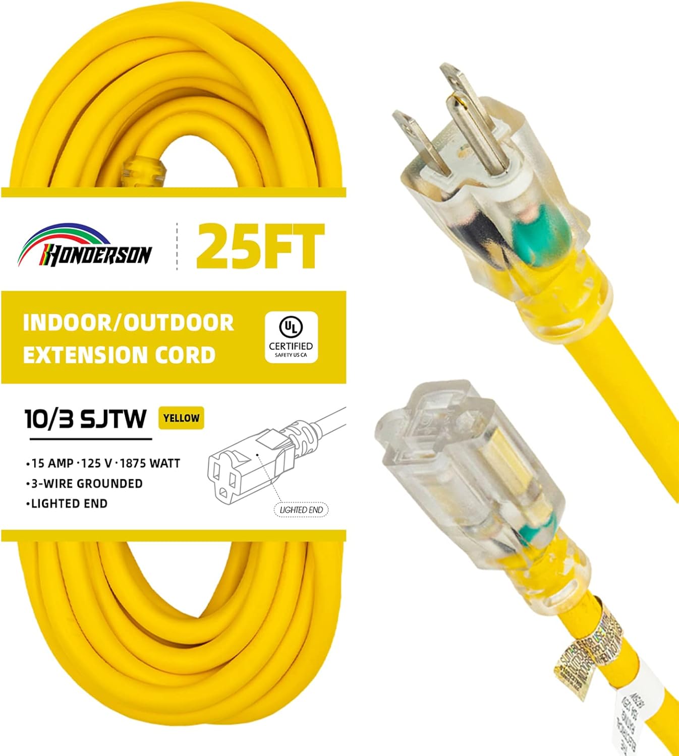 Indoor Outdoor Extension Cord Weatherproof 25FT Heavy Duty