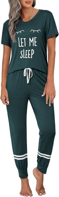 Womens Pajamas Set Short Sleeve Top with Jogger Pants - Comfortable