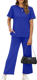 Women's 2 Piece Lounge Set Wide Leg Cropped Pants - Travel Ready