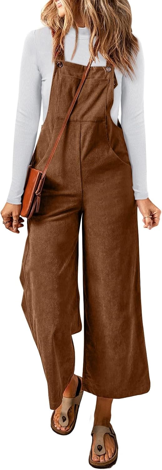 Corduroy Overalls for Women: Casual Loose Jumpsuit with Pockets