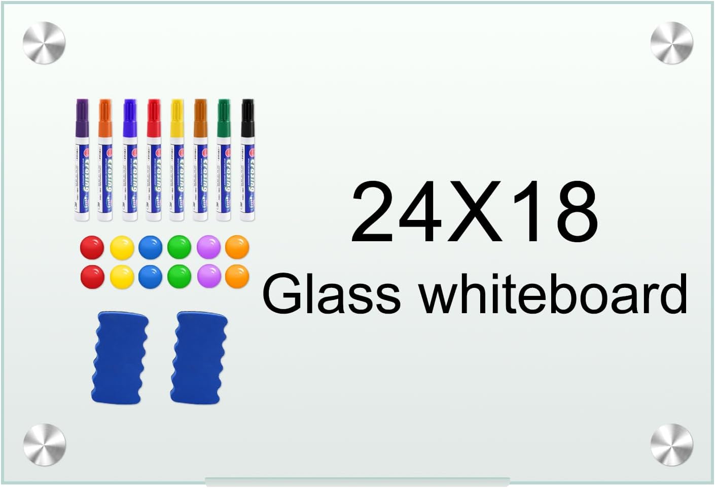 Frameless Magnetic Glass Whiteboard for Wall with Accessories