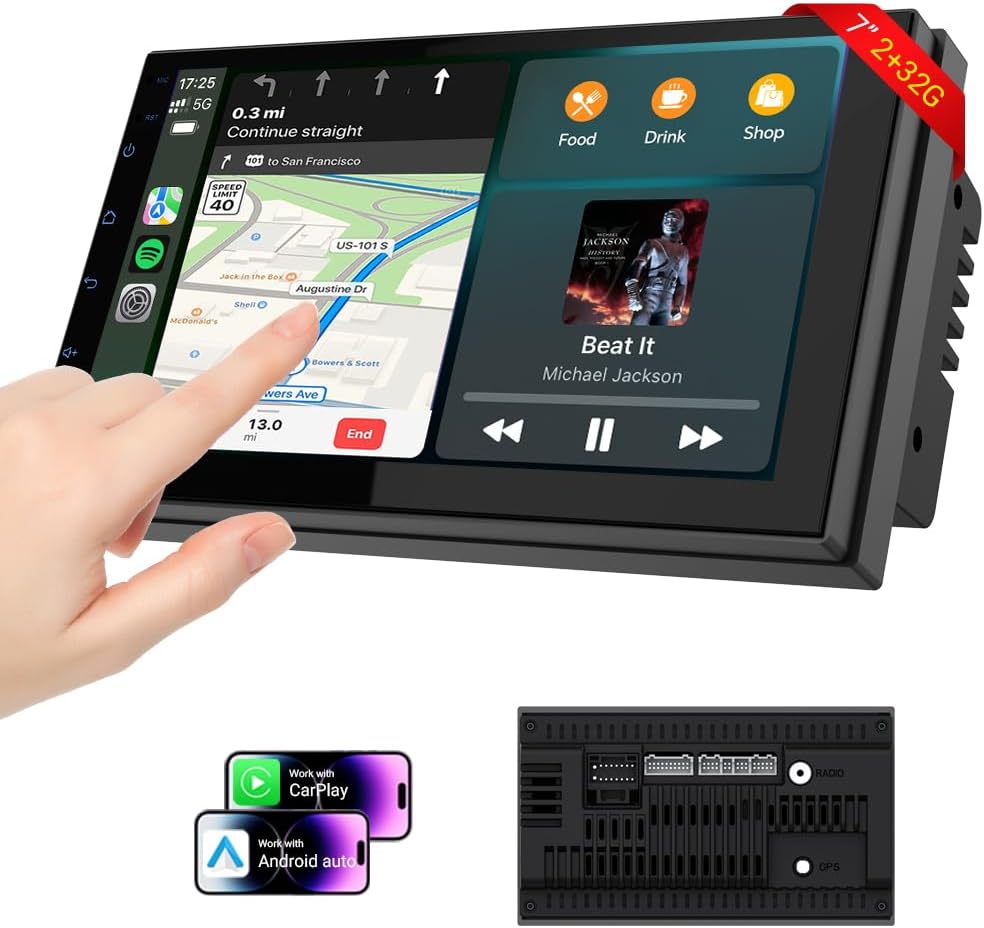 7in Double Din Car Stereo with Wireless CarPlay & Android Auto