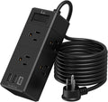 10Ft Extension Cord Flat Plug Power Strip - Compact 3-Side Outlet